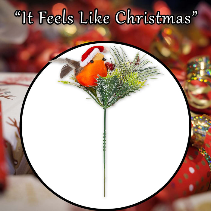 Christmas Pine Pick with Robin Decoration 19cm x 17cm Red X 1