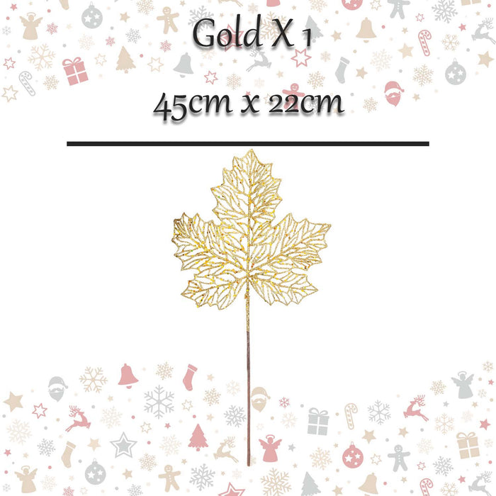 Christmas Glitter Maple Leaf Spray Decoration 45cm x 22cm Gold X 1