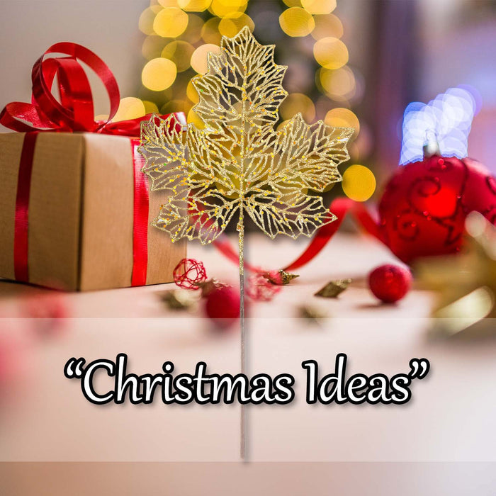 Christmas Glitter Maple Leaf Spray Decoration 45cm x 22cm Gold X 1
