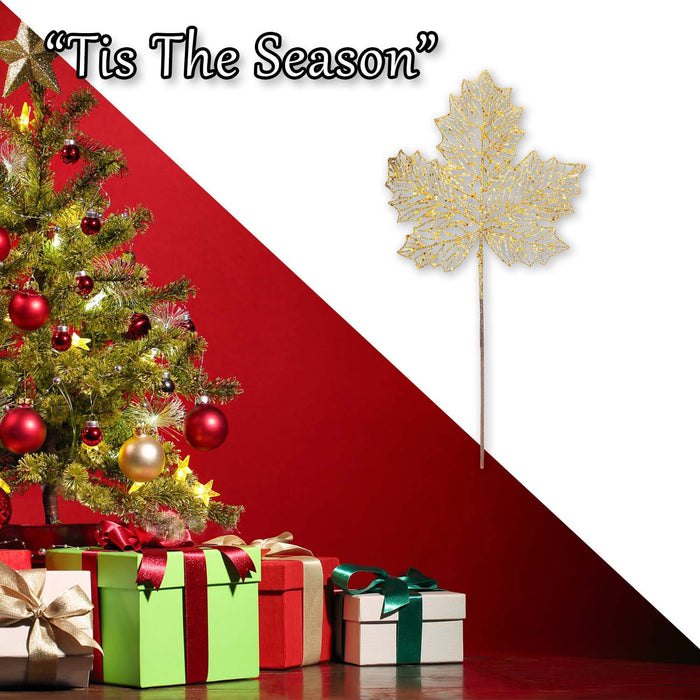 Christmas Glitter Maple Leaf Spray Decoration 45cm x 22cm Gold X 1