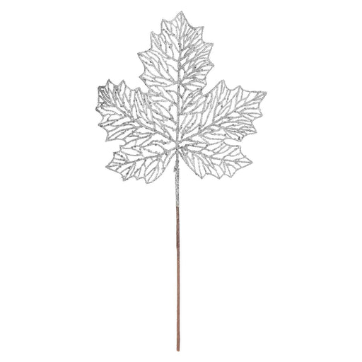 Christmas Glitter Maple Leaf Spray Decoration 45cm x 22cm Silver X 1