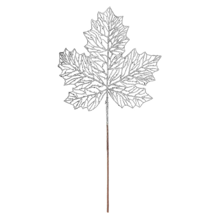 Christmas Glitter Maple Leaf Spray Decoration 45cm x 22cm Silver X 1