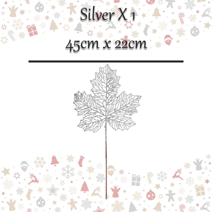 Christmas Glitter Maple Leaf Spray Decoration 45cm x 22cm Silver X 1