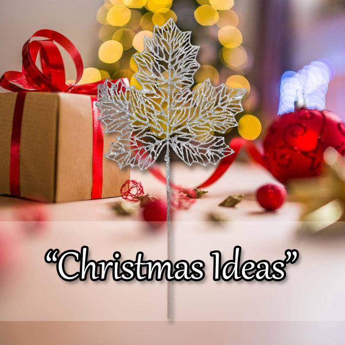 Christmas Glitter Maple Leaf Spray Decoration 45cm x 22cm Silver X 1