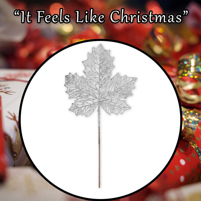 Christmas Glitter Maple Leaf Spray Decoration 45cm x 22cm Silver X 1
