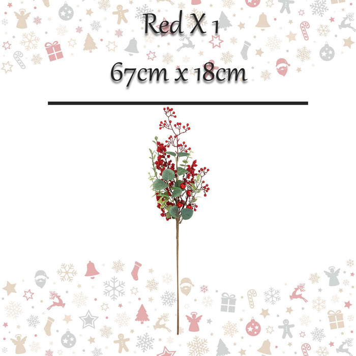 Christmas Long Stem Berries Leaves Decoration 67cm x 18cm Red X 1