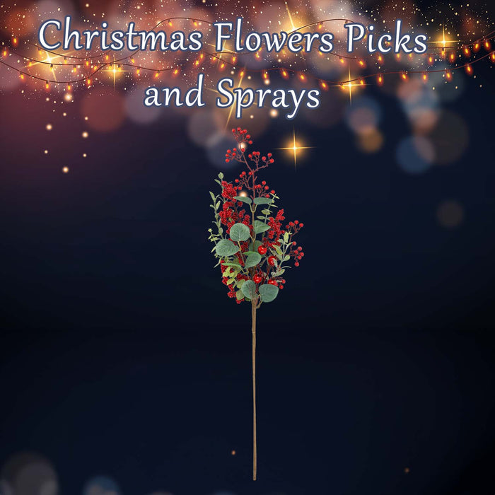 Christmas Long Stem Berries Leaves Decoration 67cm x 18cm Red X 1