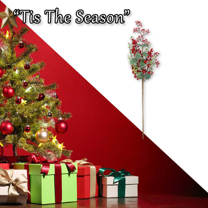 Christmas Long Stem Berries Leaves Decoration 67cm x 18cm Red X 1