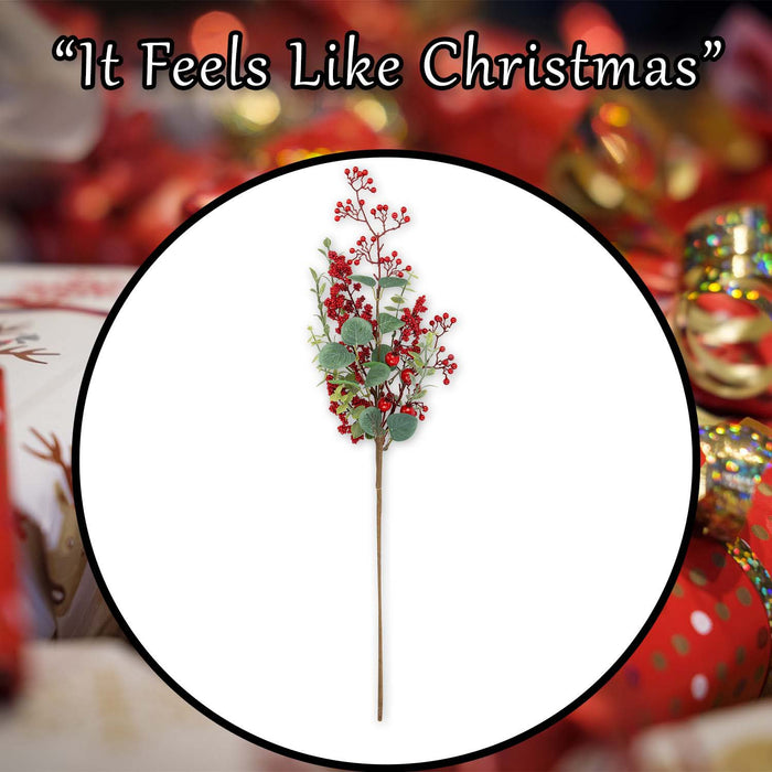 Christmas Long Stem Berries Leaves Decoration 67cm x 18cm Red X 1