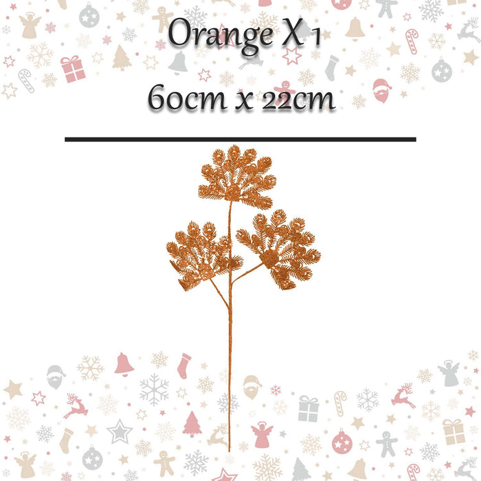 Christmas Long Stem with Glitter Decoration 60cm x 22cm Orange X 1
