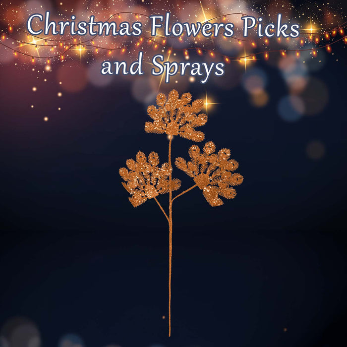 Christmas Long Stem with Glitter Decoration 60cm x 22cm Orange X 1