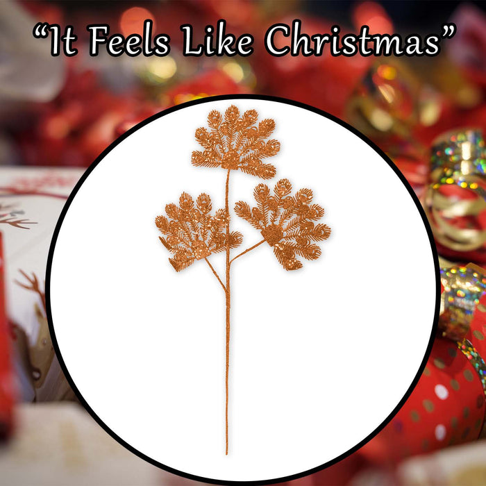 Christmas Long Stem with Glitter Decoration 60cm x 22cm Orange X 1