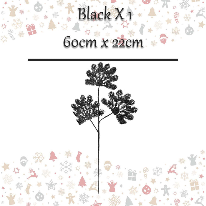 Christmas Long Stem with Glitter Decoration 60cm x 22cm Black X 1