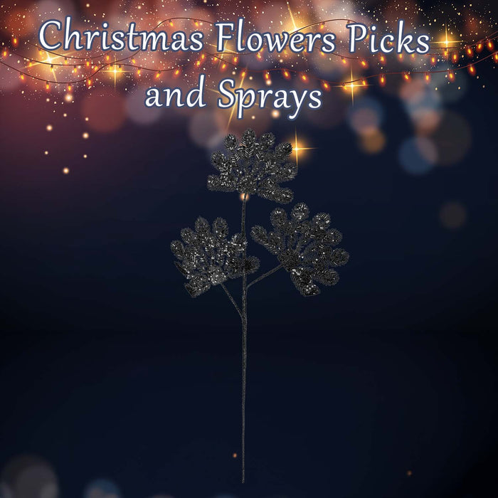 Christmas Long Stem with Glitter Decoration 60cm x 22cm Black X 1