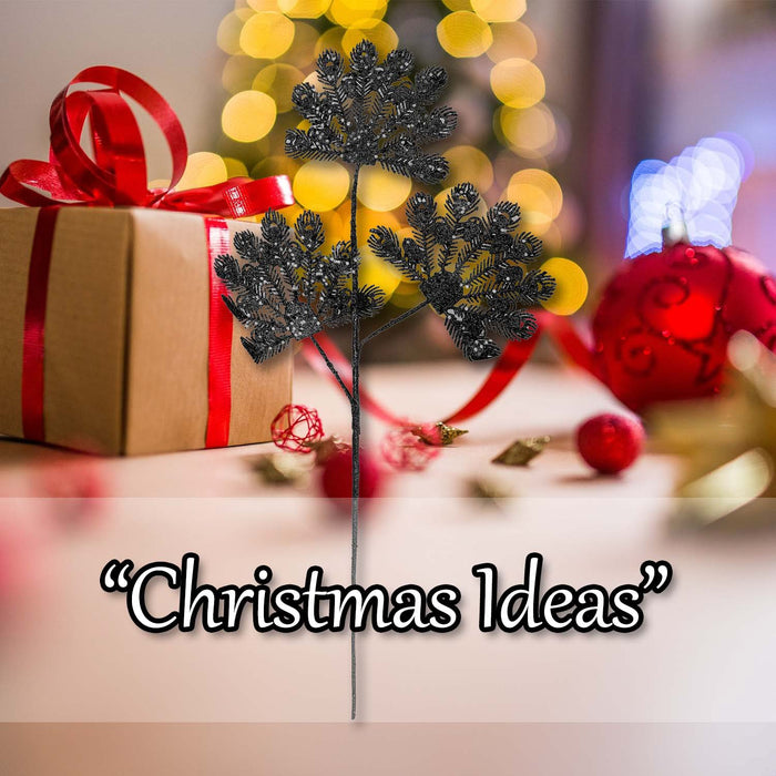 Christmas Long Stem with Glitter Decoration 60cm x 22cm Black X 1