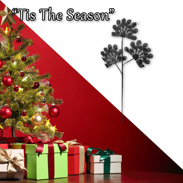 Christmas Long Stem with Glitter Decoration 60cm x 22cm Black X 1