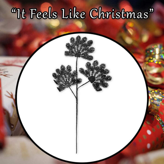 Christmas Long Stem with Glitter Decoration 60cm x 22cm Black X 1