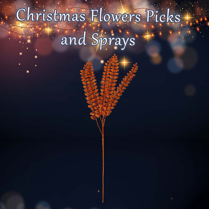 Christmas Long Stem with Glitter Decoration 80cm x 27cm Orange X 1