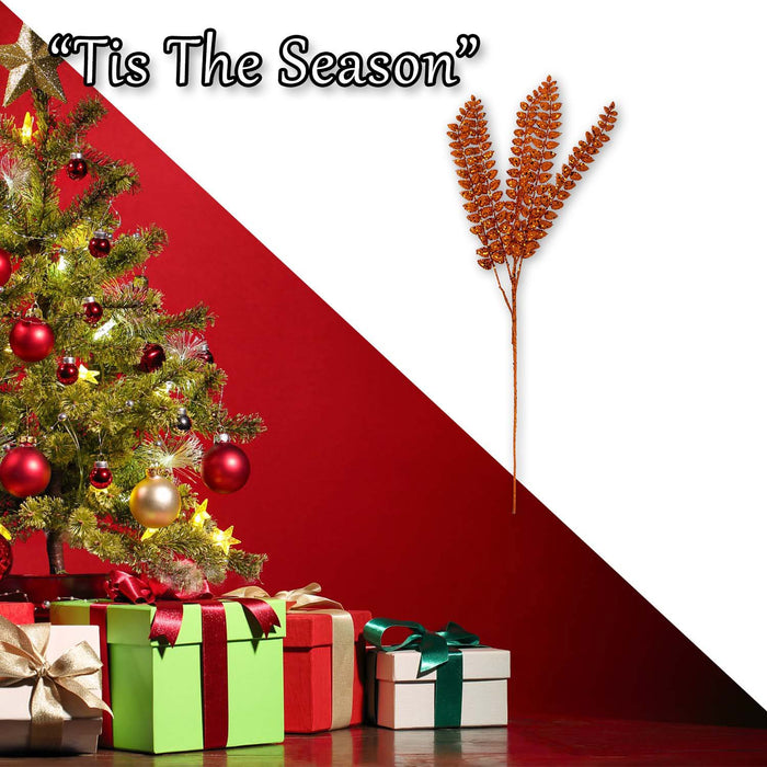 Christmas Long Stem with Glitter Decoration 80cm x 27cm Orange X 1
