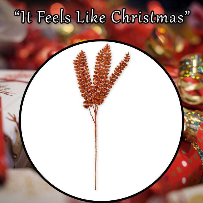 Christmas Long Stem with Glitter Decoration 80cm x 27cm Orange X 1