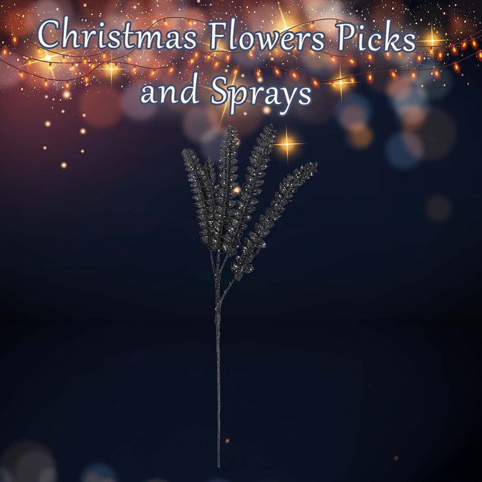 Christmas Long Stem with Glitter Decoration 80cm x 27cm Black X 1