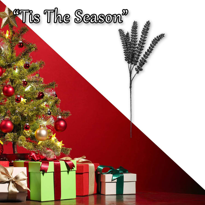 Christmas Long Stem with Glitter Decoration 80cm x 27cm Black X 1