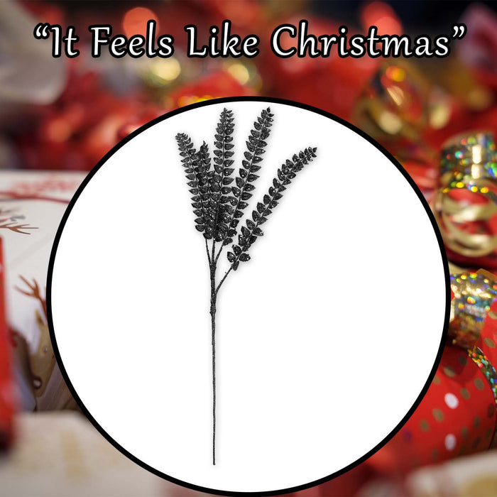 Christmas Long Stem with Glitter Decoration 80cm x 27cm Black X 1