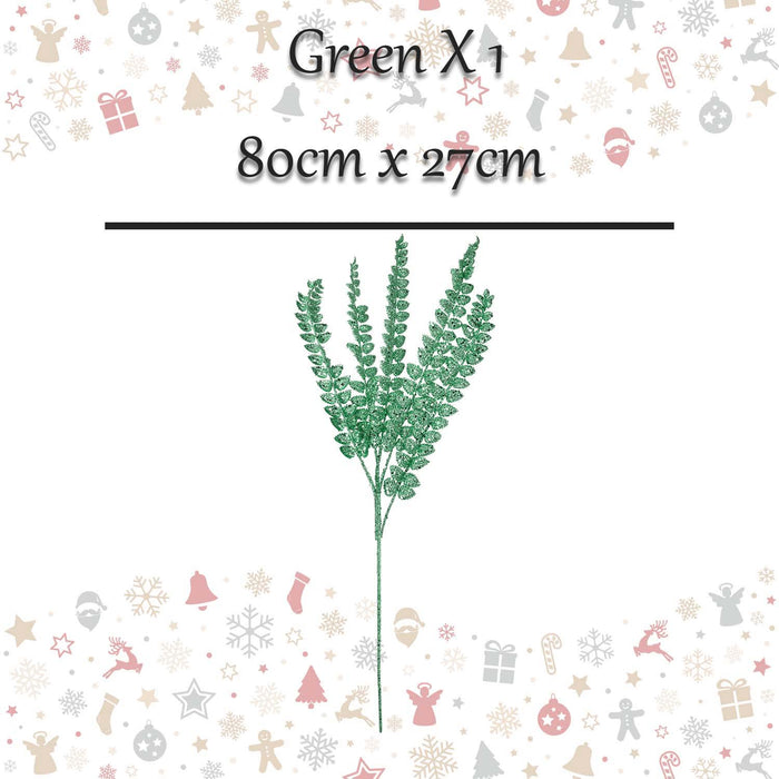 Christmas Long Stem with Glitter Decoration 80cm x 27cm Green X 1