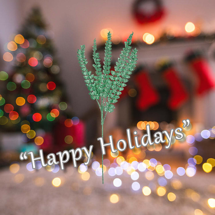 Christmas Long Stem with Glitter Decoration 80cm x 27cm Green X 1