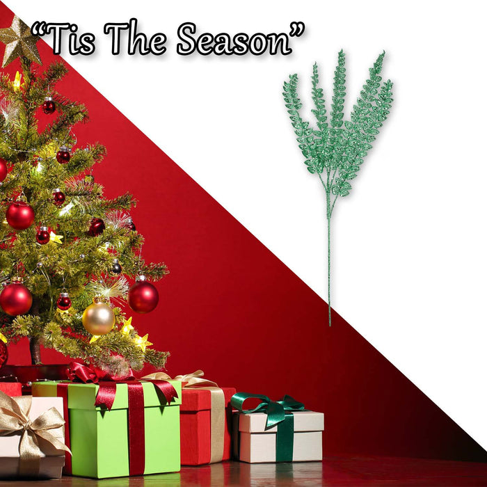 Christmas Long Stem with Glitter Decoration 80cm x 27cm Green X 1