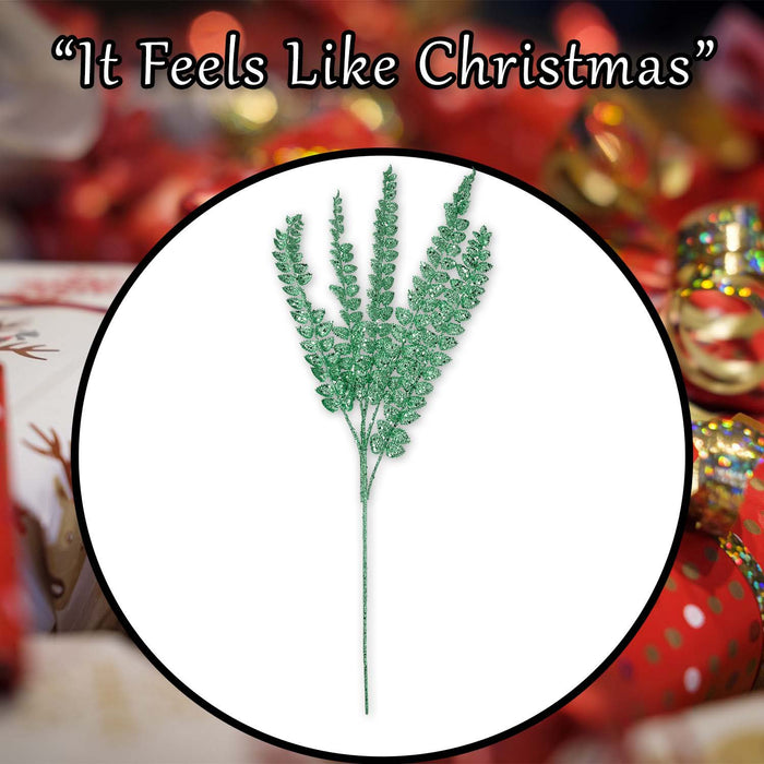Christmas Long Stem with Glitter Decoration 80cm x 27cm Green X 1