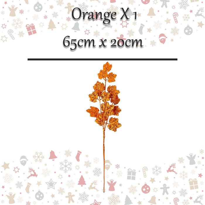 Christmas Long Stem with Glitter Decoration 65cm x 20cm Orange X 1