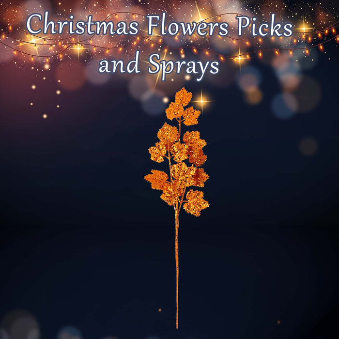 Christmas Long Stem with Glitter Decoration 65cm x 20cm Orange X 1