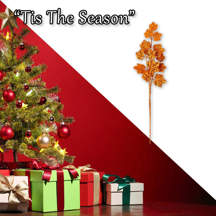 Christmas Long Stem with Glitter Decoration 65cm x 20cm Orange X 1