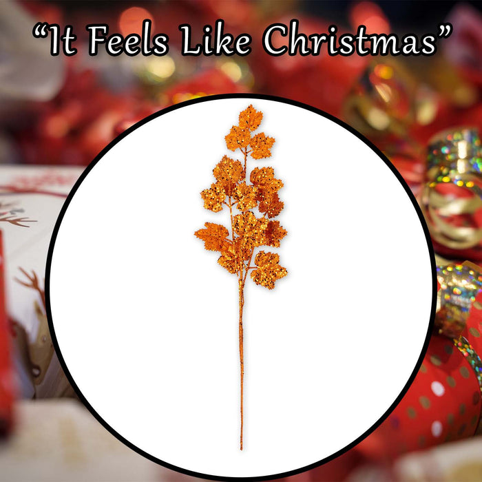 Christmas Long Stem with Glitter Decoration 65cm x 20cm Orange X 1