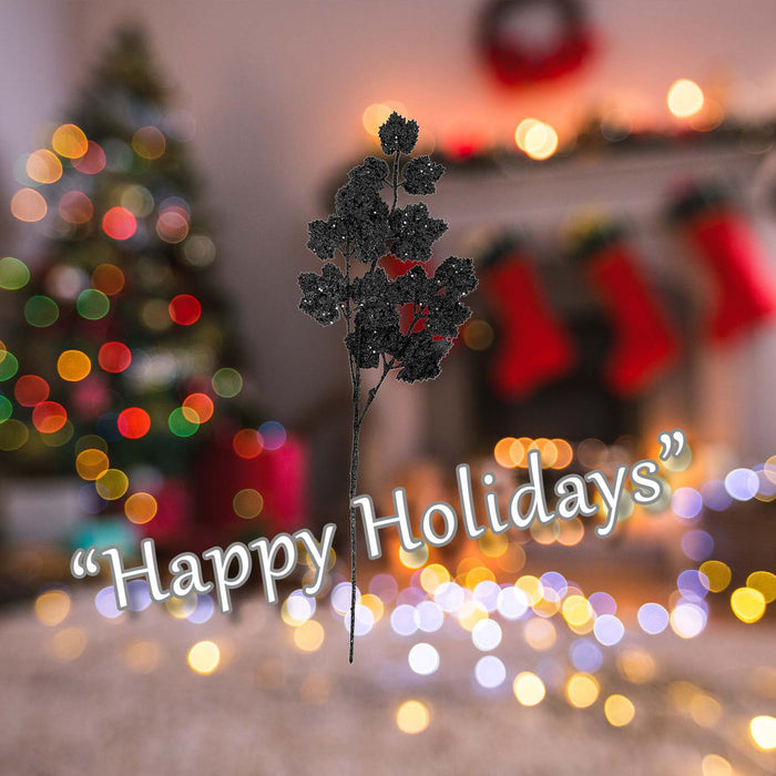 Christmas Long Stem with Glitter Decoration 65cm x 20cm Black X 1