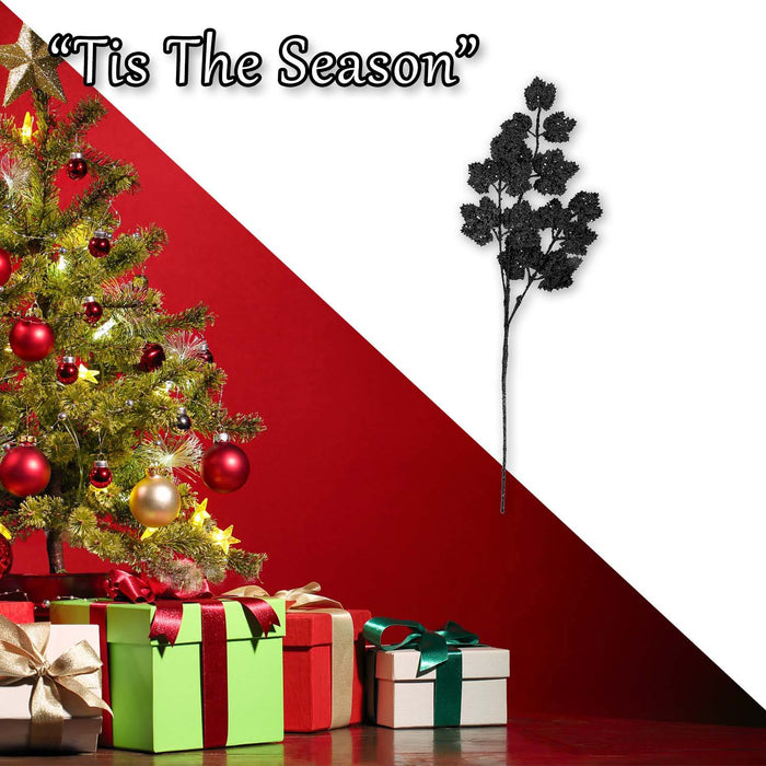 Christmas Long Stem with Glitter Decoration 65cm x 20cm Black X 1