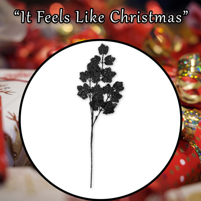 Christmas Long Stem with Glitter Decoration 65cm x 20cm Black X 1