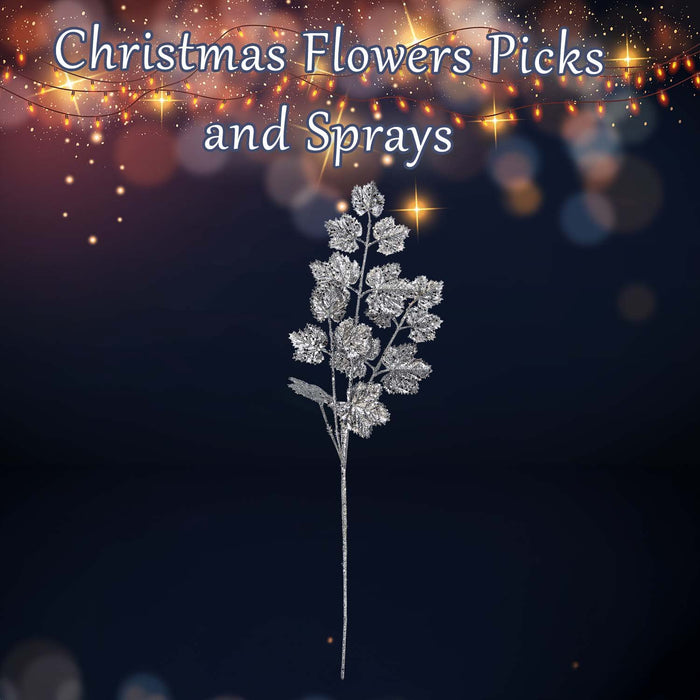 Christmas Long Stem with Glitter Decoration 65cm x 20cm Silver X 1