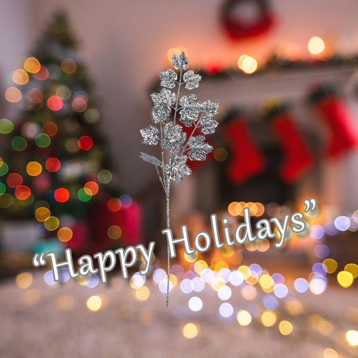 Christmas Long Stem with Glitter Decoration 65cm x 20cm Silver X 1