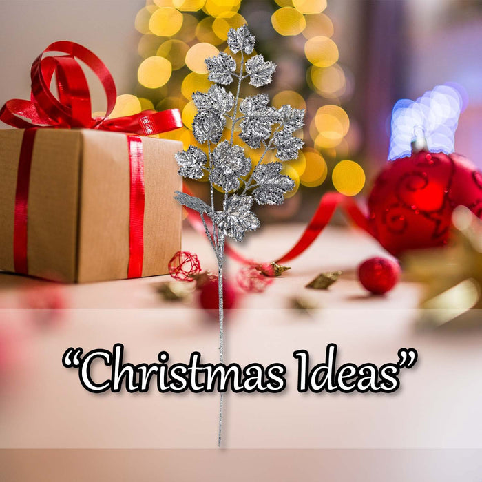 Christmas Long Stem with Glitter Decoration 65cm x 20cm Silver X 1
