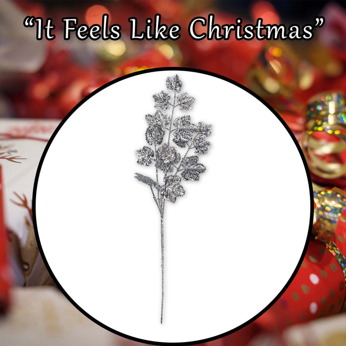 Christmas Long Stem with Glitter Decoration 65cm x 20cm Silver X 1