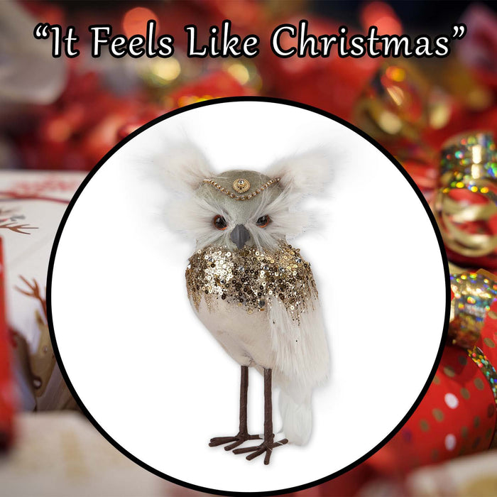 Christmas Velvet Owl Decoration 23cm x 15cm Green X 1