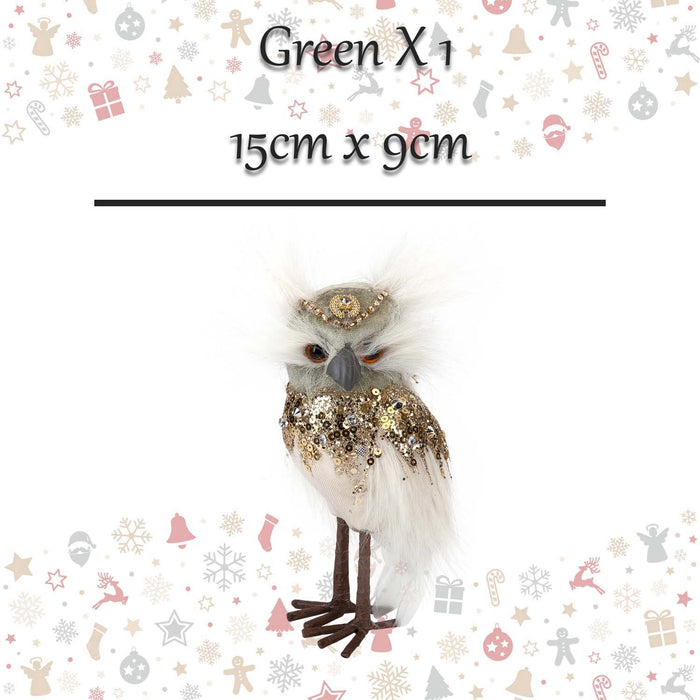 Christmas Velvet Owl Decoration 15cm x 9cm Green X 1