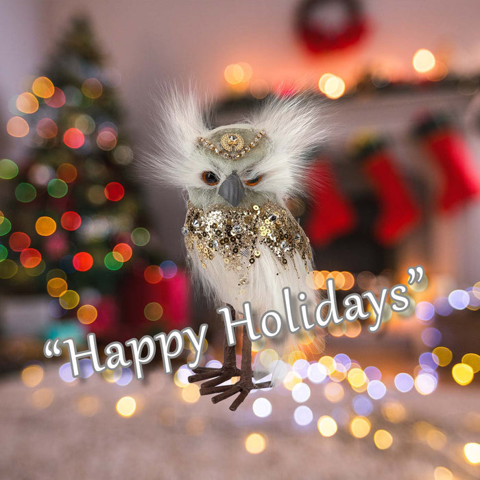 Christmas Velvet Owl Decoration 15cm x 9cm Green X 1