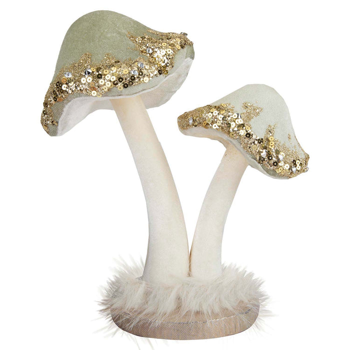 Christmas Velvet Mushroom Decoration 21cm x 19cm Green X 1
