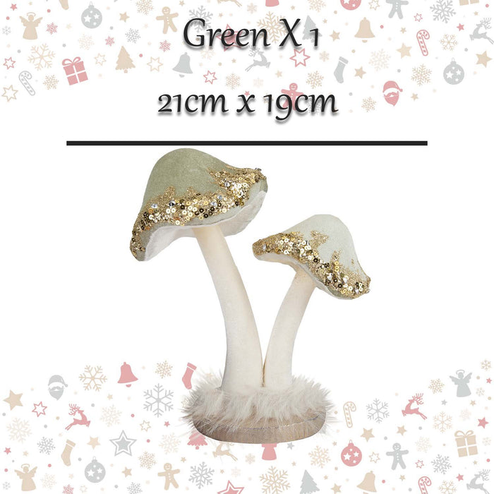 Christmas Velvet Mushroom Decoration 21cm x 19cm Green X 1