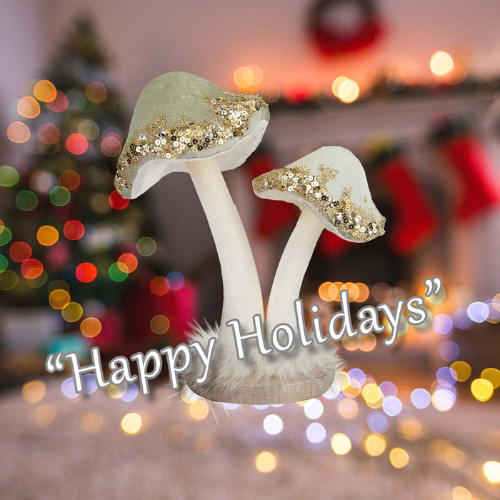 Christmas Velvet Mushroom Decoration 21cm x 19cm Green X 1
