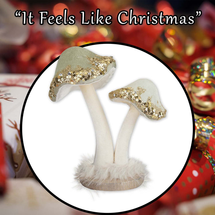 Christmas Velvet Mushroom Decoration 21cm x 19cm Green X 1
