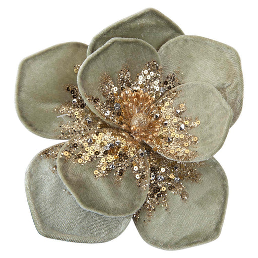 Christmas Velvet Flower Decoration 11cm x 11cm Green X 1